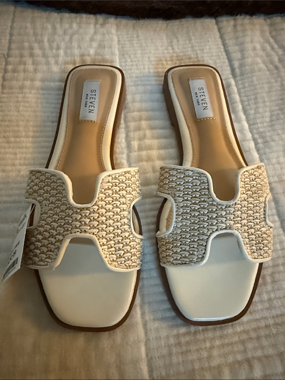 Steven By Steve Madden Cream Woven Slide Mules